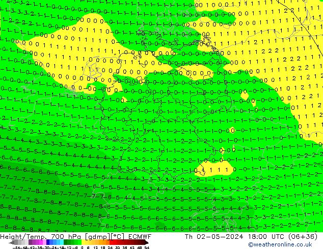 Height/Temp. 700 hPa ECMWF Do 02.05.2024 18 UTC