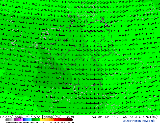 Hoogte/Temp. 700 hPa ECMWF zo 05.05.2024 00 UTC