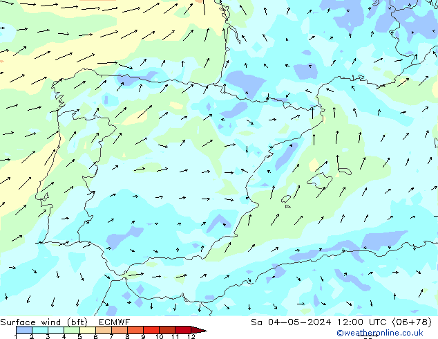 Surface wind (bft) ECMWF Sa 04.05.2024 12 UTC