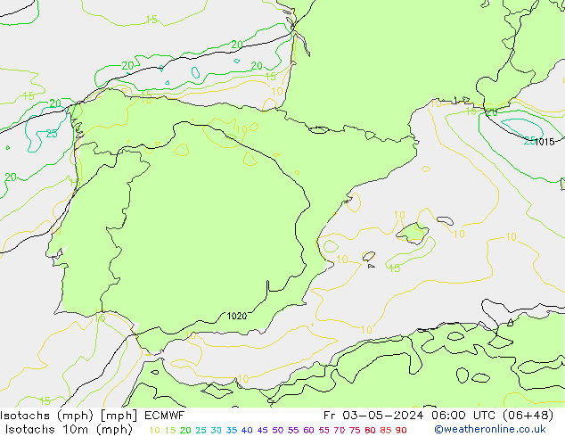 Izotacha (mph) ECMWF pt. 03.05.2024 06 UTC