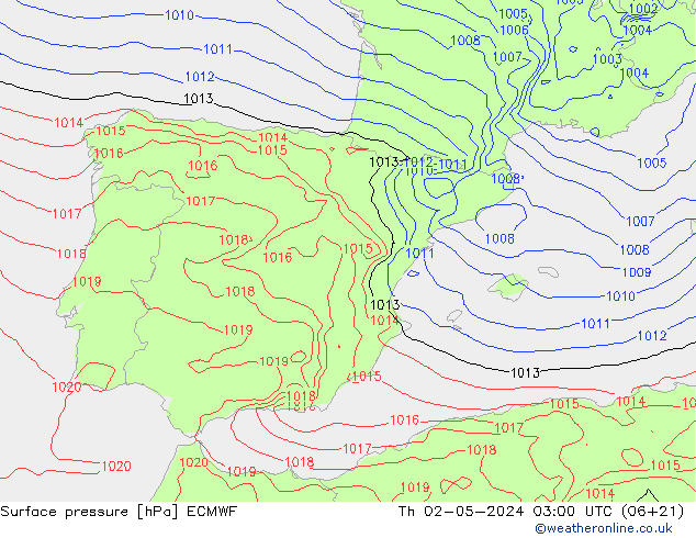 приземное давление ECMWF чт 02.05.2024 03 UTC