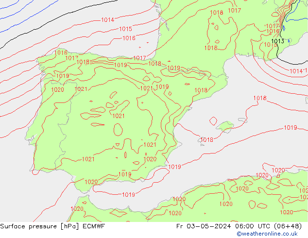 Atmosférický tlak ECMWF Pá 03.05.2024 06 UTC