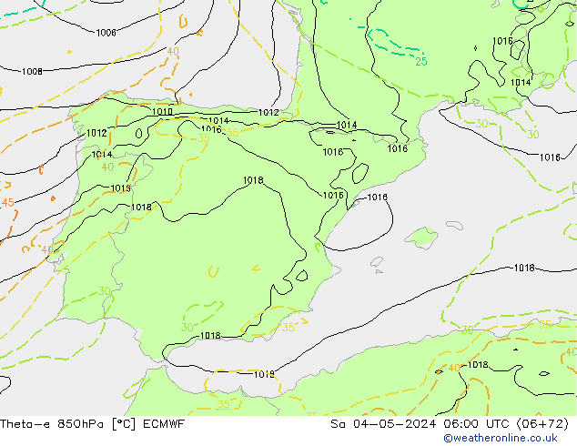 Theta-e 850hPa ECMWF Sa 04.05.2024 06 UTC