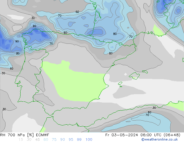 RH 700 hPa ECMWF pt. 03.05.2024 06 UTC