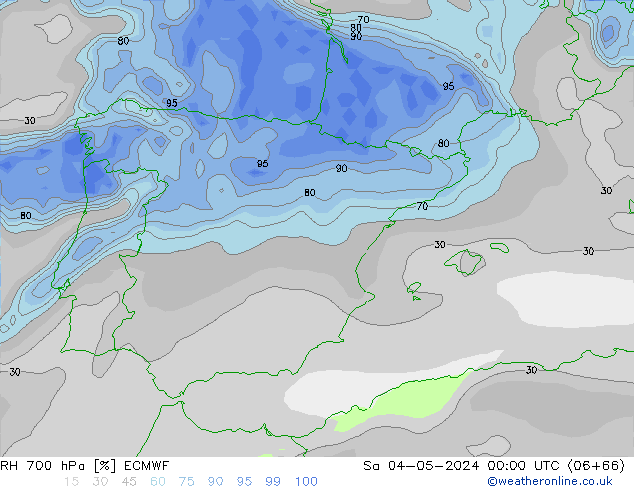 RH 700 hPa ECMWF sab 04.05.2024 00 UTC