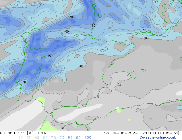 RH 850 hPa ECMWF Sa 04.05.2024 12 UTC