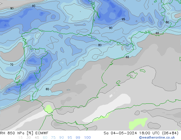 Humidité rel. 850 hPa ECMWF sam 04.05.2024 18 UTC