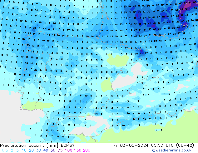 Totale neerslag ECMWF vr 03.05.2024 00 UTC