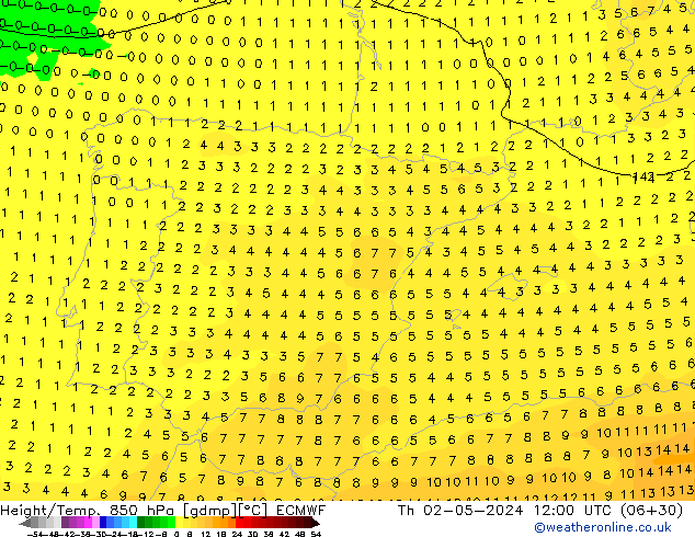 Z500/Rain (+SLP)/Z850 ECMWF Th 02.05.2024 12 UTC