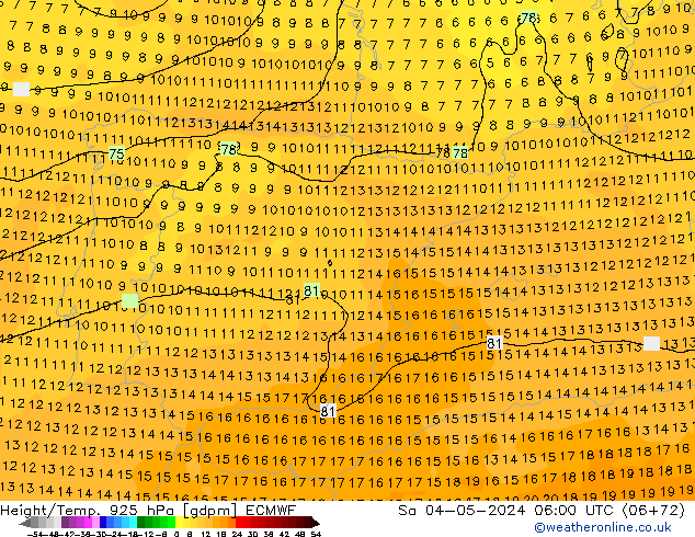 Hoogte/Temp. 925 hPa ECMWF za 04.05.2024 06 UTC