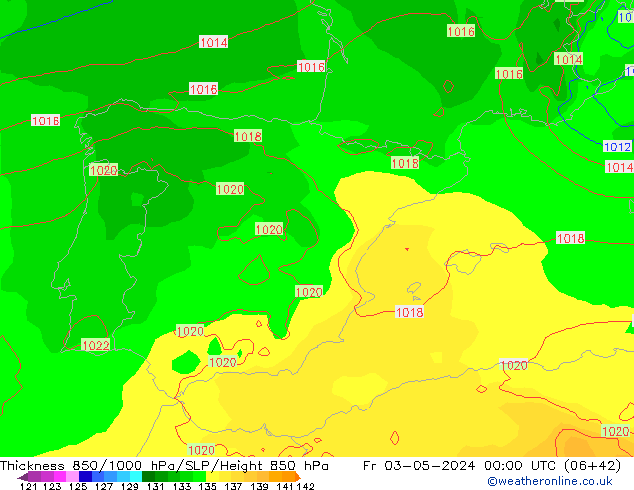 Thck 850-1000 hPa ECMWF Sex 03.05.2024 00 UTC