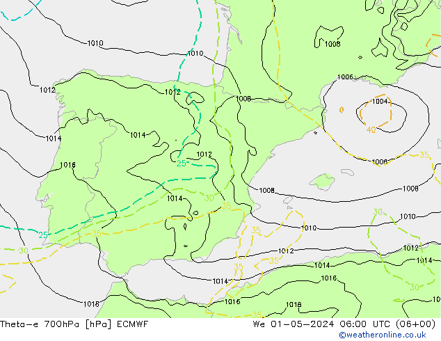 Theta-e 700hPa ECMWF śro. 01.05.2024 06 UTC