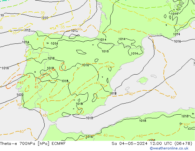 Theta-e 700hPa ECMWF Sa 04.05.2024 12 UTC