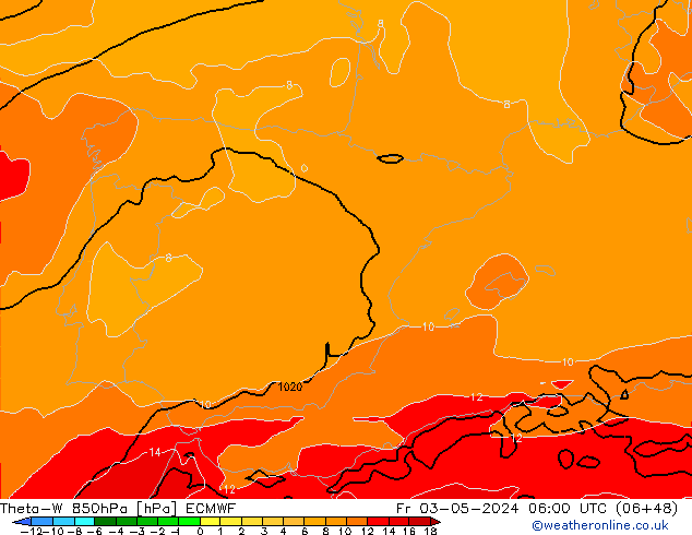 Theta-W 850hPa ECMWF pt. 03.05.2024 06 UTC