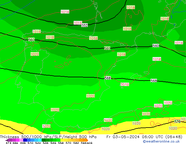 Thck 500-1000hPa ECMWF pt. 03.05.2024 06 UTC