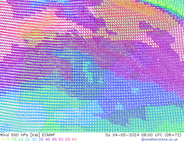 Vent 500 hPa ECMWF sam 04.05.2024 06 UTC