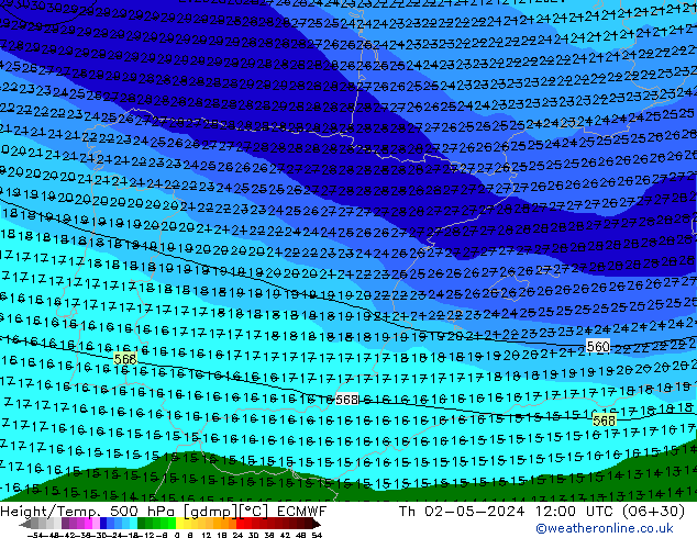 Z500/Rain (+SLP)/Z850 ECMWF Th 02.05.2024 12 UTC