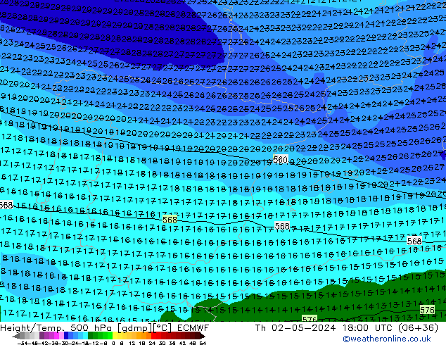 Height/Temp. 500 гПа ECMWF чт 02.05.2024 18 UTC