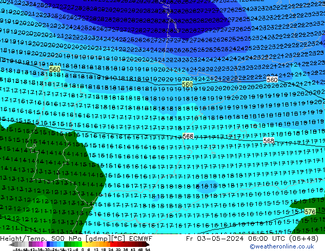 Z500/Yağmur (+YB)/Z850 ECMWF Cu 03.05.2024 06 UTC