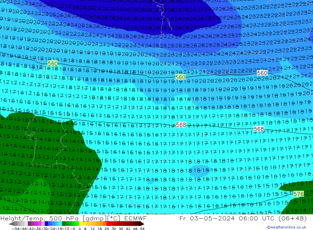 Height/Temp. 500 hPa ECMWF pt. 03.05.2024 06 UTC