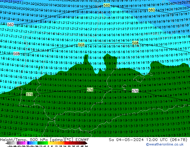 Z500/Yağmur (+YB)/Z850 ECMWF Cts 04.05.2024 12 UTC