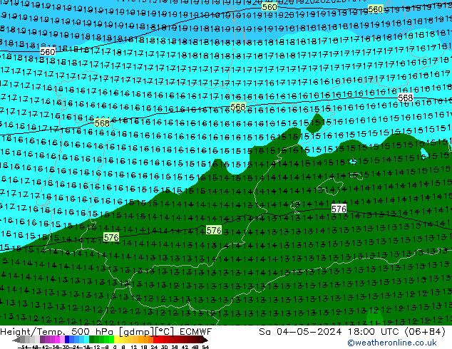 Z500/Rain (+SLP)/Z850 ECMWF Sa 04.05.2024 18 UTC