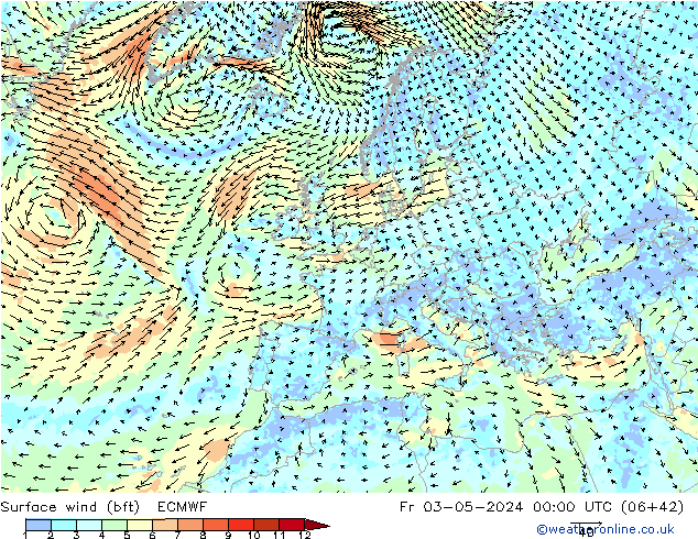 Bodenwind (bft) ECMWF Fr 03.05.2024 00 UTC