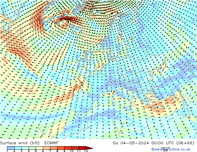 Surface wind (bft) ECMWF Sa 04.05.2024 00 UTC