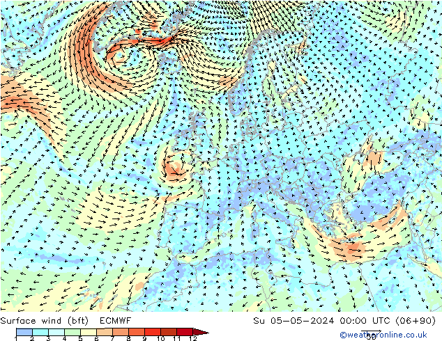 Surface wind (bft) ECMWF Su 05.05.2024 00 UTC