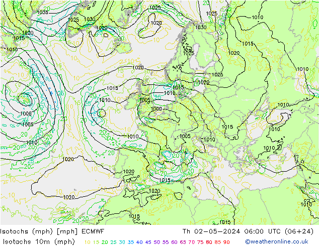 Isotachen (mph) ECMWF Do 02.05.2024 06 UTC