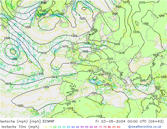 Isotachen (mph) ECMWF Fr 03.05.2024 00 UTC