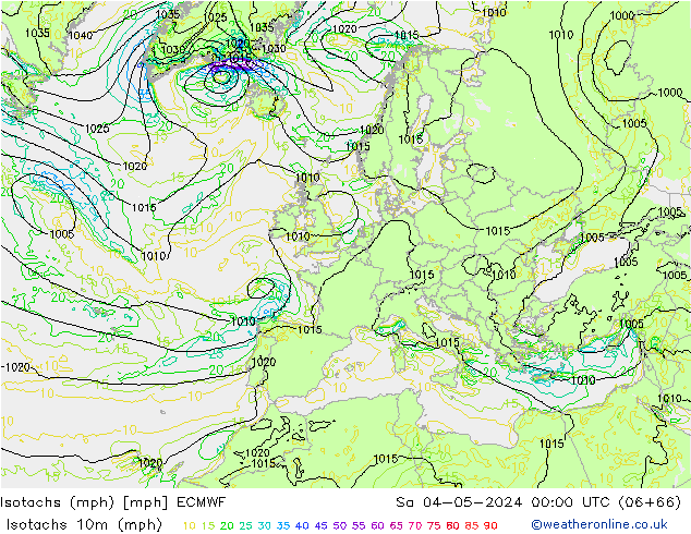 Isotachs (mph) ECMWF  04.05.2024 00 UTC