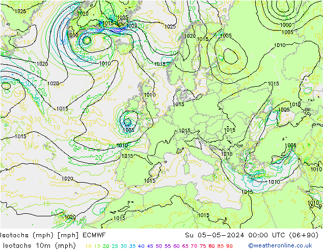 Eşrüzgar Hızları mph ECMWF Paz 05.05.2024 00 UTC