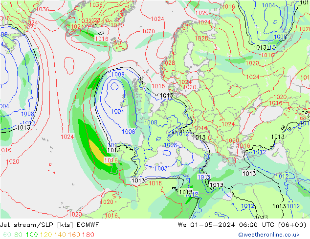 Polarjet/Bodendruck ECMWF Mi 01.05.2024 06 UTC