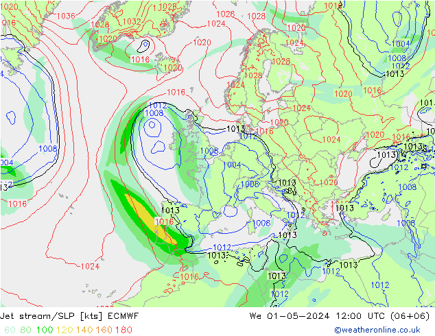 Polarjet/Bodendruck ECMWF Mi 01.05.2024 12 UTC