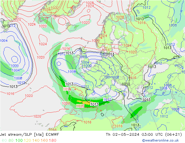 джет/приземное давление ECMWF чт 02.05.2024 03 UTC