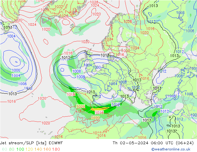 Straalstroom/SLP ECMWF do 02.05.2024 06 UTC