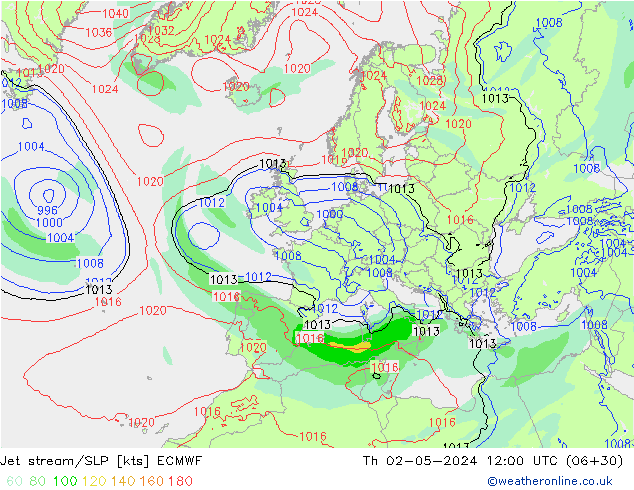 Jet stream/SLP ECMWF Th 02.05.2024 12 UTC