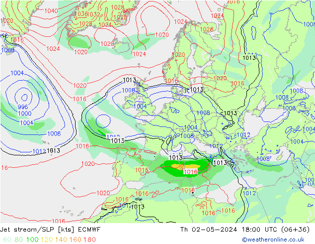 Jet stream/SLP ECMWF Čt 02.05.2024 18 UTC