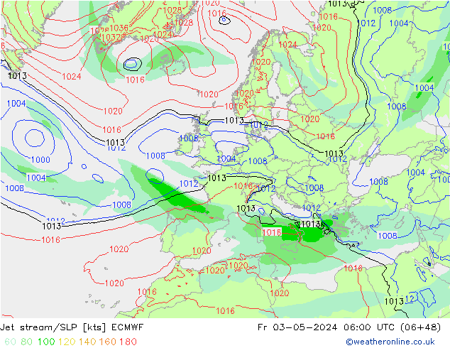 Jet stream/SLP ECMWF Fr 03.05.2024 06 UTC