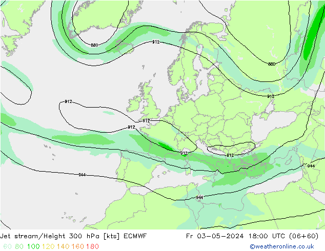 Jet stream/Height 300 hPa ECMWF Fr 03.05.2024 18 UTC