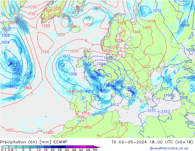 Z500/Rain (+SLP)/Z850 ECMWF gio 02.05.2024 00 UTC