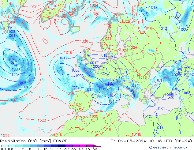 Z500/Rain (+SLP)/Z850 ECMWF czw. 02.05.2024 06 UTC