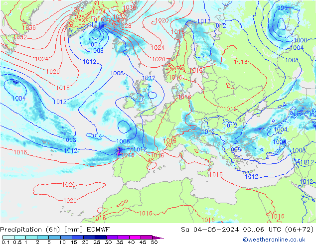 Precipitation (6h) ECMWF So 04.05.2024 06 UTC