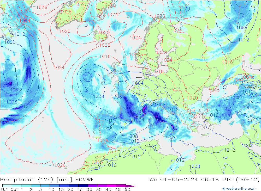 Nied. akkumuliert (12Std) ECMWF Mi 01.05.2024 18 UTC