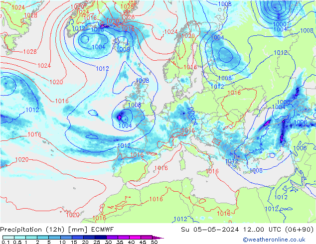 Nied. akkumuliert (12Std) ECMWF So 05.05.2024 00 UTC