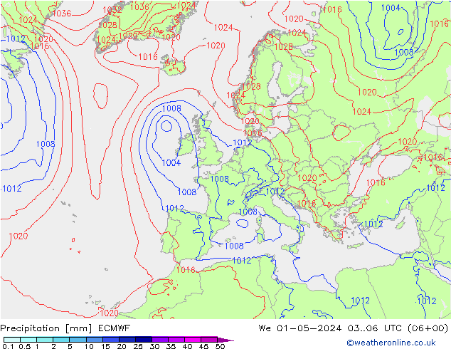 Niederschlag ECMWF Mi 01.05.2024 06 UTC