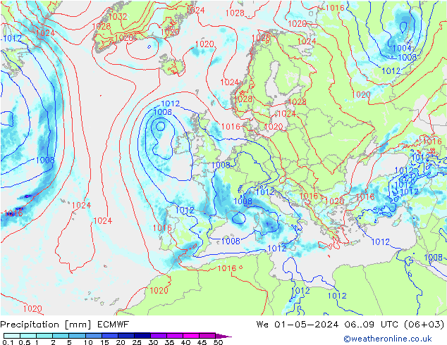 Precipitation ECMWF We 01.05.2024 09 UTC