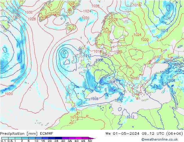 Niederschlag ECMWF Mi 01.05.2024 12 UTC