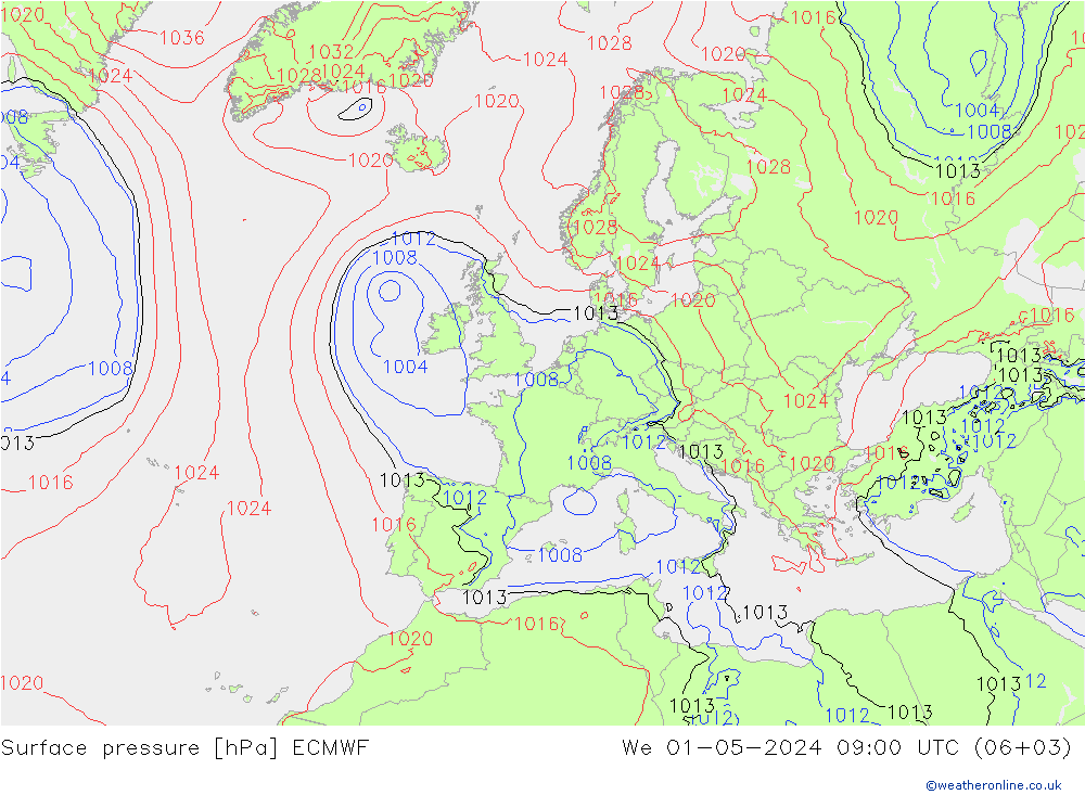 Pressione al suolo ECMWF mer 01.05.2024 09 UTC